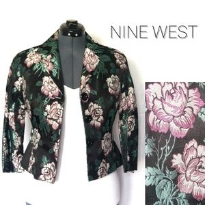 Silk Floral Jacquard Fitted Cropped Blazer EUC